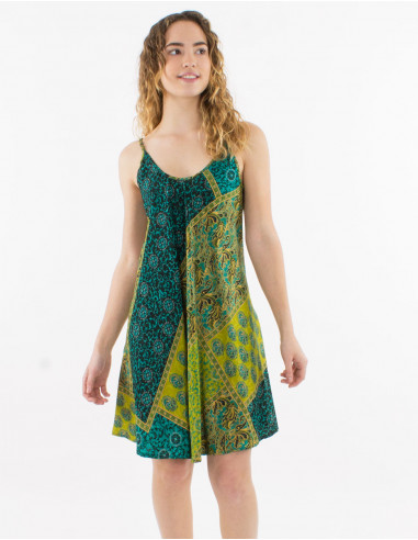 Robe courte polyester bretelles imprimé sari