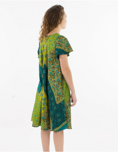 Robe polyester manches courtes imprimé sari