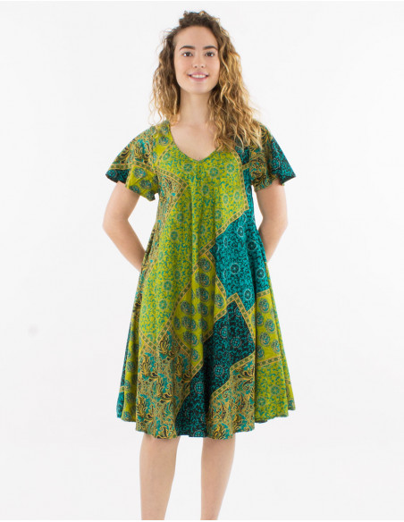 Robe polyester manches courtes imprimé sari