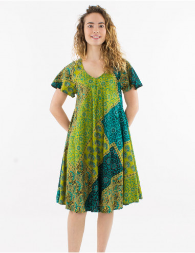 Robe polyester manches courtes imprimé sari