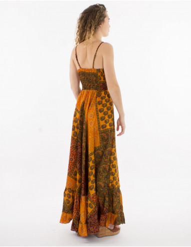 Robe longue polyester bretelles imprimé sari