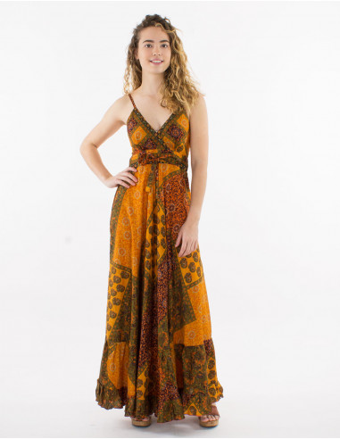 Robe longue polyester bretelles imprimé sari