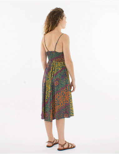 Gold sari print polyester strapless short dress