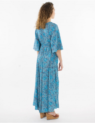 Robe longue polyester manches courtes imprimé sari