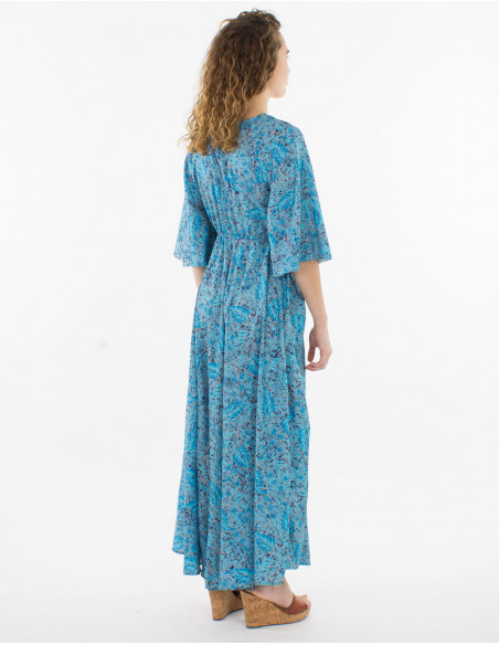 Robe longue polyester manches courtes imprimé sari