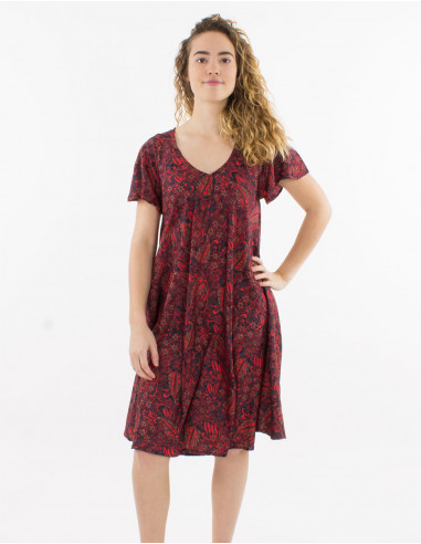 Robe polyester manches courtes imprimé sari