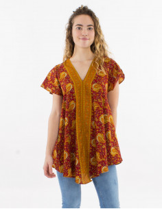 Printed sari polyester blouse with short sleeves 2