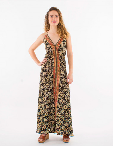 Robe longue polyester imprimé sari doré