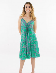 Robe courte polyester bretelles imprimé sari doré 2