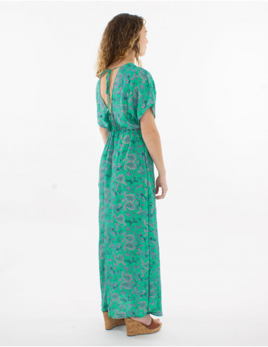 Robe longue polyester imprimé sari doré