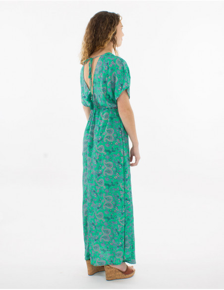 Robe longue polyester imprimé sari doré