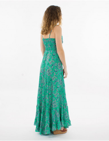 Robe longue polyester bretelles imprimé sari doré