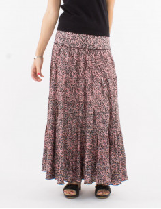 Jupe longue polyester à volants sari imprimé argenté 2