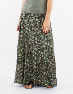 Jupe longue polyester à volants sari imprimé argenté 2