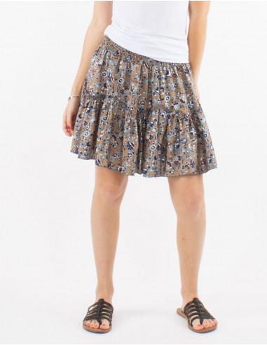 Short polyester sari skirt with silver print