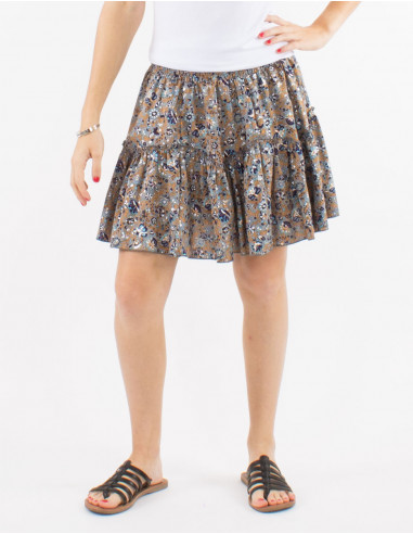 Jupe courte polyester sari imprimé argenté