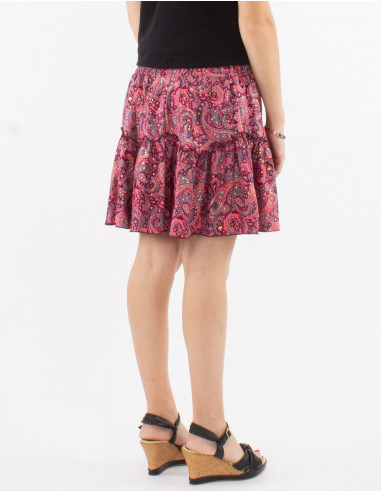 Jupe courte polyester sari imprimé doré paisley