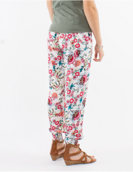 Pantalon viscose bas smocké ceinture élastique imprimé bohémian