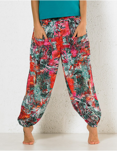Polyester pant 2 pockets with garden print