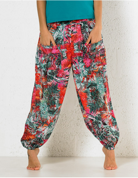 Polyester pant 2 pockets with garden print