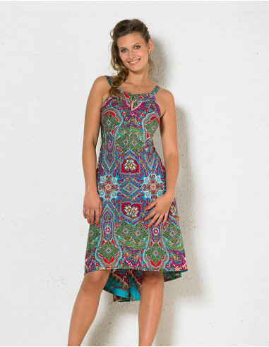 Long polyester dress with istanbul print