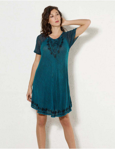 Rayon crepe tunic with short sleeves