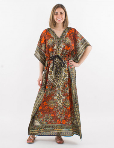 Long kaftan polyester printed dress