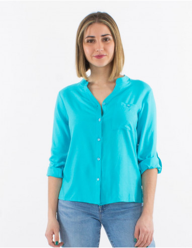 Plain buttoned long sleeves viscose blouse