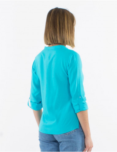 Plain buttoned long sleeves viscose blouse