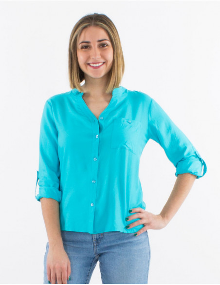 Plain buttoned long sleeves viscose blouse