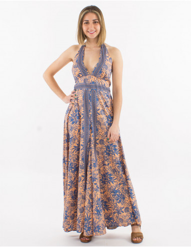 Combi longue polyester dos nu imprimé sari