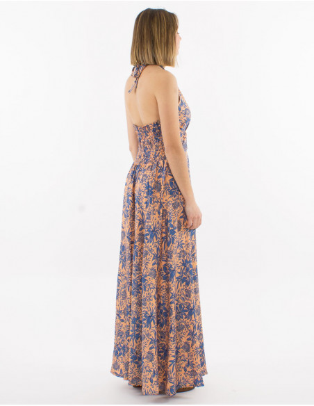 Combi longue polyester dos nu imprimé sari