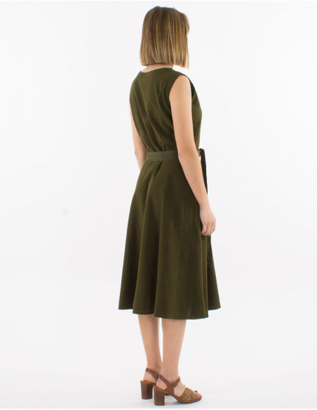 Robe coton uni boutonnée SW avec ceinture