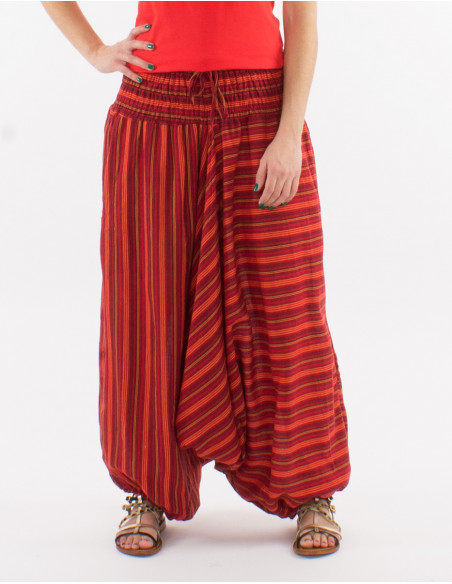 Elastic striped cotton harem pants
