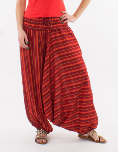 Elastic striped cotton harem pants
