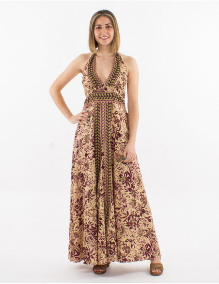 Combi longue polyester dos nu imprimé sari