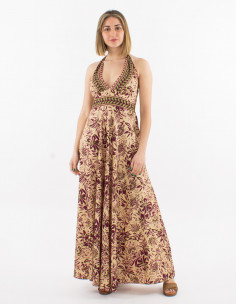 Sari print polyester halter maxi dress 2