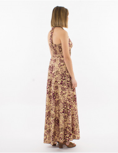 Sari print polyester halter maxi dress