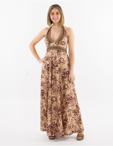 Sari print polyester halter maxi dress