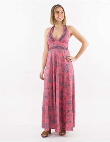 Robe longue polyester dos nu imprimé sari