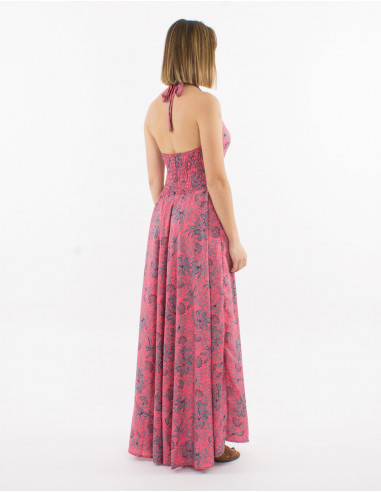 Sari print polyester halter maxi dress