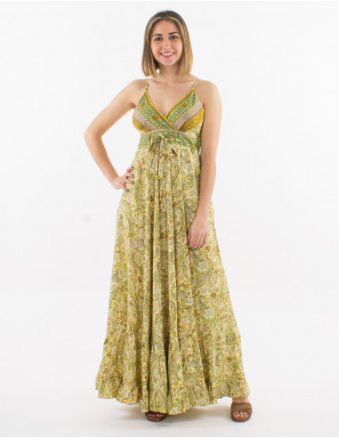 Robe longue polyester bretelles imprimé sari