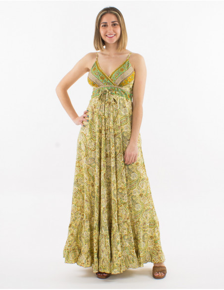 Robe longue polyester bretelles imprimé sari