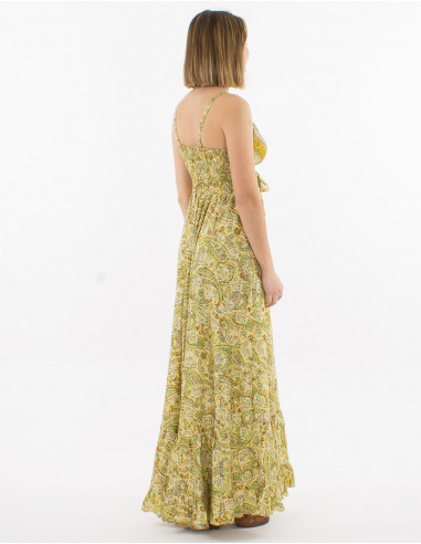 Robe longue polyester bretelles imprimé sari