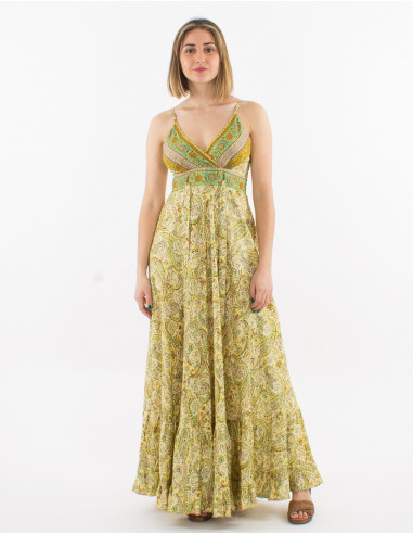 Robe longue polyester bretelles imprimé sari