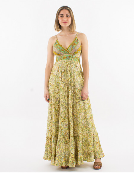 Robe longue polyester bretelles imprimé sari
