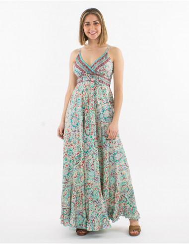 Robe longue polyester bretelles imprimé sari