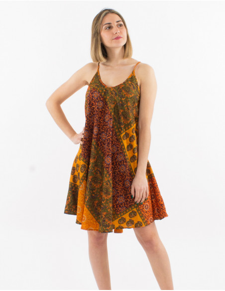 Robe courte polyester bretelles imprimé sari