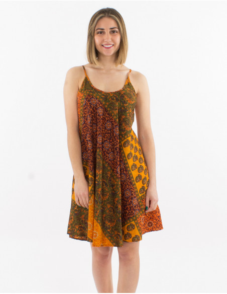 Robe courte polyester bretelles imprimé sari