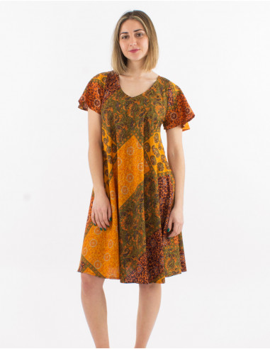 Robe polyester manches courtes imprimé sari